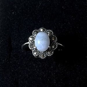 Chalcedony & Marcasite Sterling Silver Ring - Size: 6